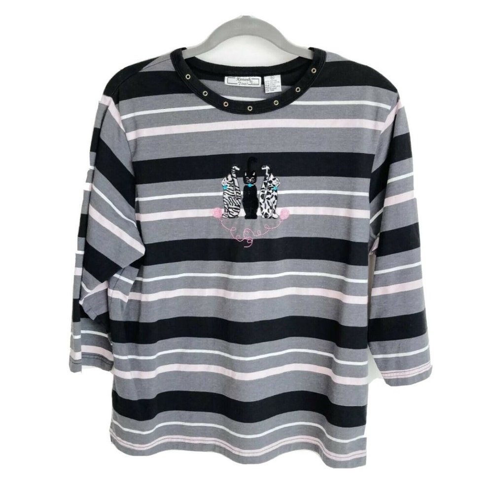 Kenneth Too! Womens Crew Neck Striped Top Size PL